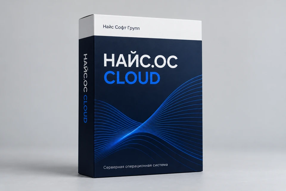 Коробка НАЙС.ОС CLOUD с названием Найс Софт Групп